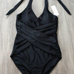 NWT Cleo Cora Halter Top Cross Bodice One Piece Swimsuit
